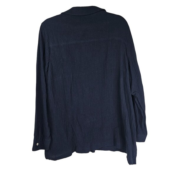 Soft Surroundings Cotton Gauzy Tunic 1X VNeck Collared Pleated Relaxed Lagenlook - Picture 2 of 10